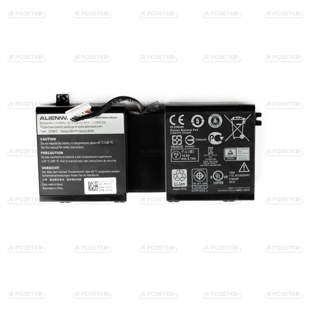 Аккумулятор 2F8K3 для Dell Alienware M17x R5, M18x R3 (86Wh)