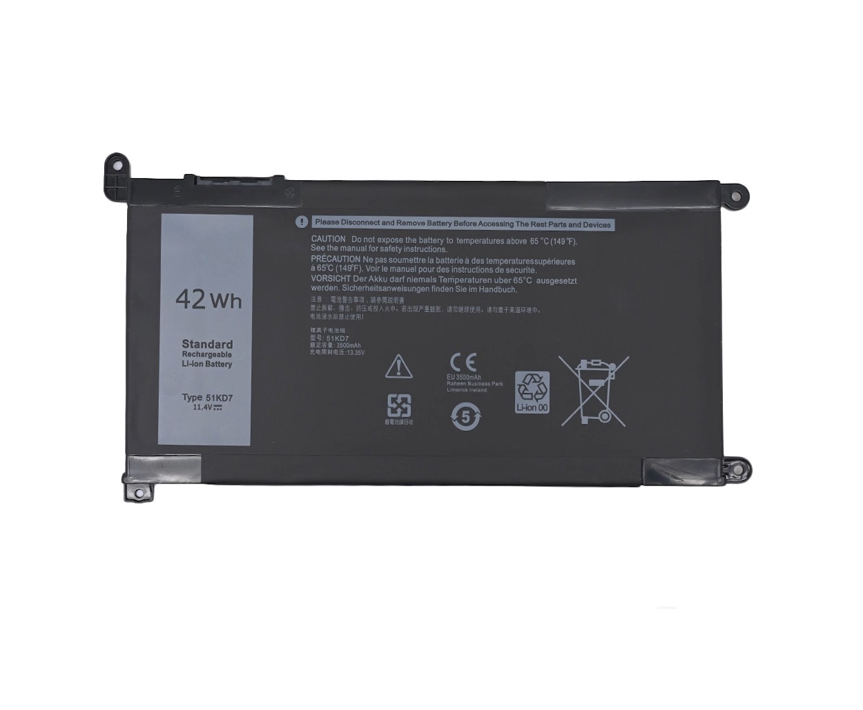 Аккумулятор 51KD7 для Dell Chromebook 11 3100, 3180, 3181, 3189, 5190 (42Wh)