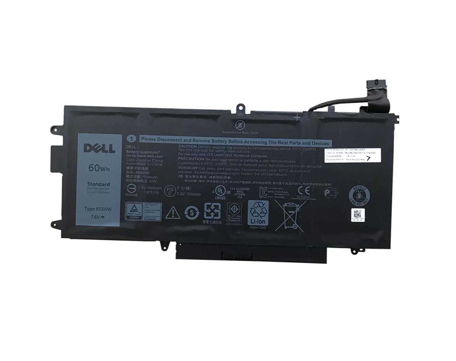 Аккумулятор K5XWW для Dell Latitude 12-5289, E5289, L3180, Latitude 7390 2-in-1 (60Wh)