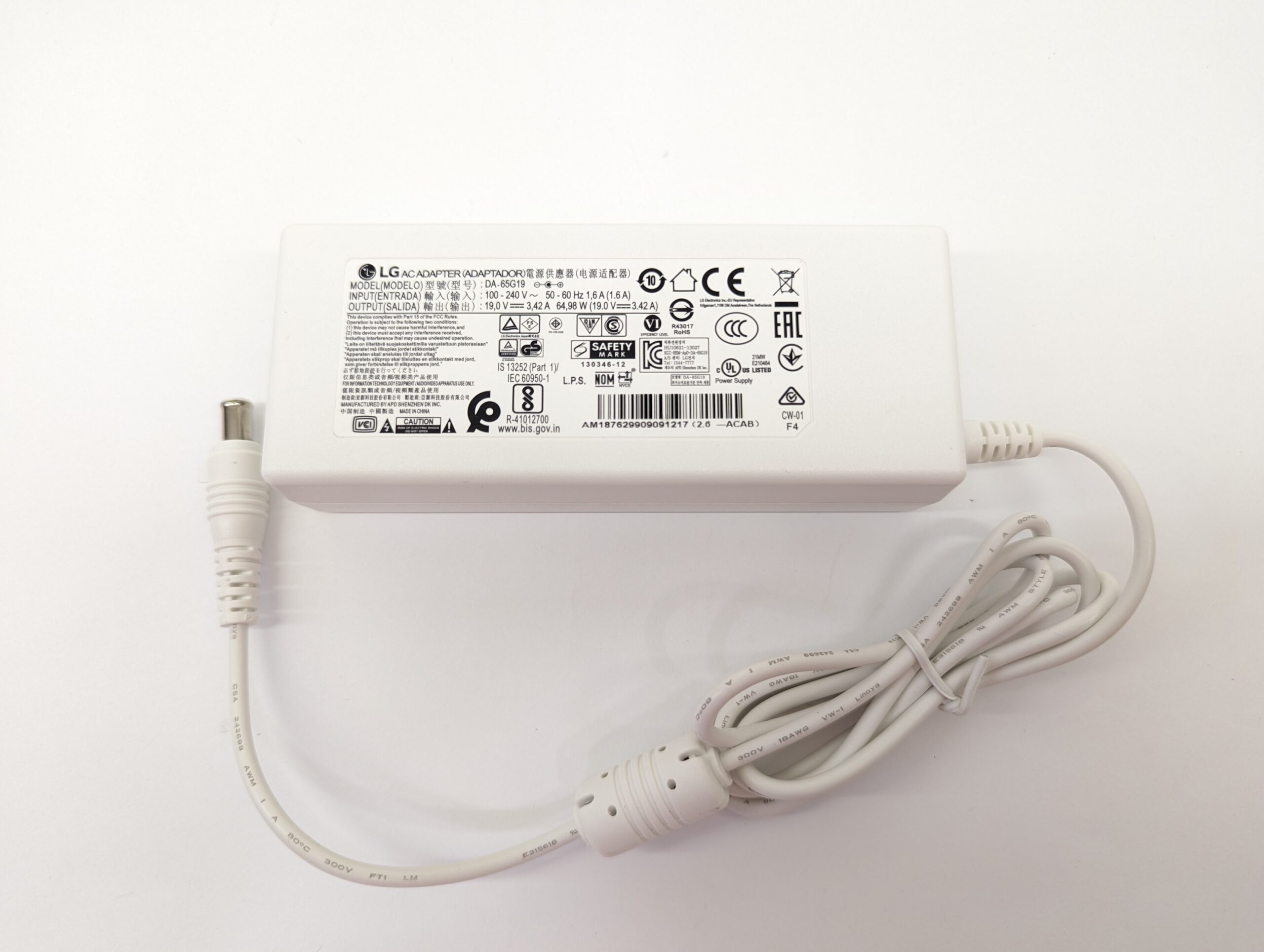 Блок питания для монитора LG 19V 3.42A 65W штекер 6.5×4.4