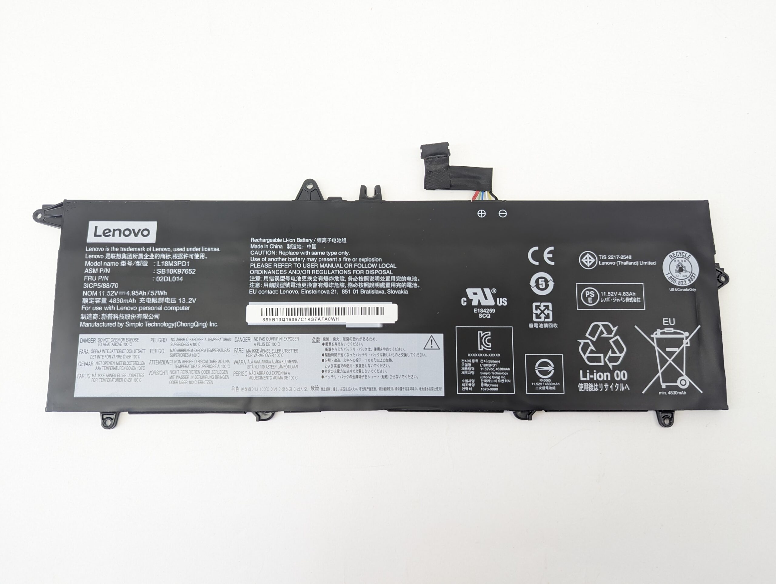 Аккумулятор L18M3PD1 для Lenovo ThinkPad T14S, T490S, T495S (4830mAh)